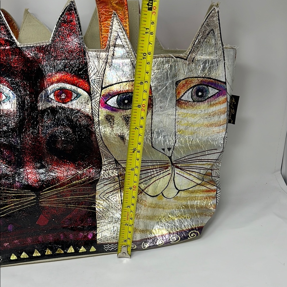 Laurel Burch Cat Vibrant Red and Orange Tote Bag - Picture 4 of 6